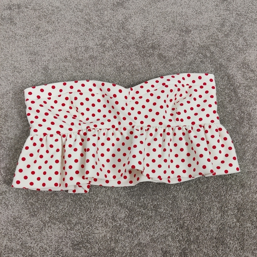 Zara Polka Dot Strapless Crop Top - Size Large Size Large Red Cream NEW